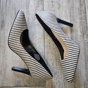 Nine West Seespoto Striped Pointed Toe Heels Women’s 7.5 Classic Black White